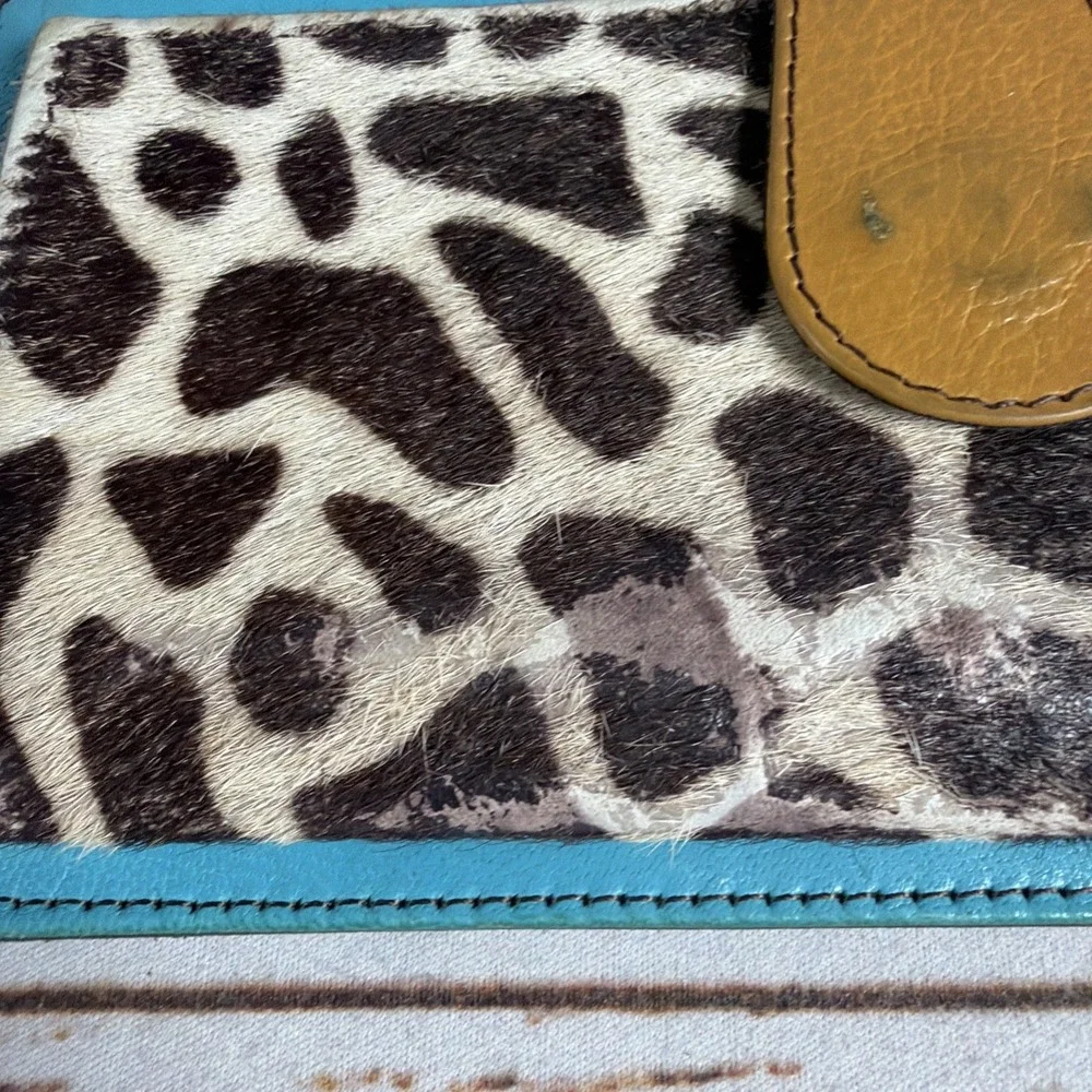 Soruka Kimber Leather Crossbody Clutch Wallet Animal Print Heavy Wear